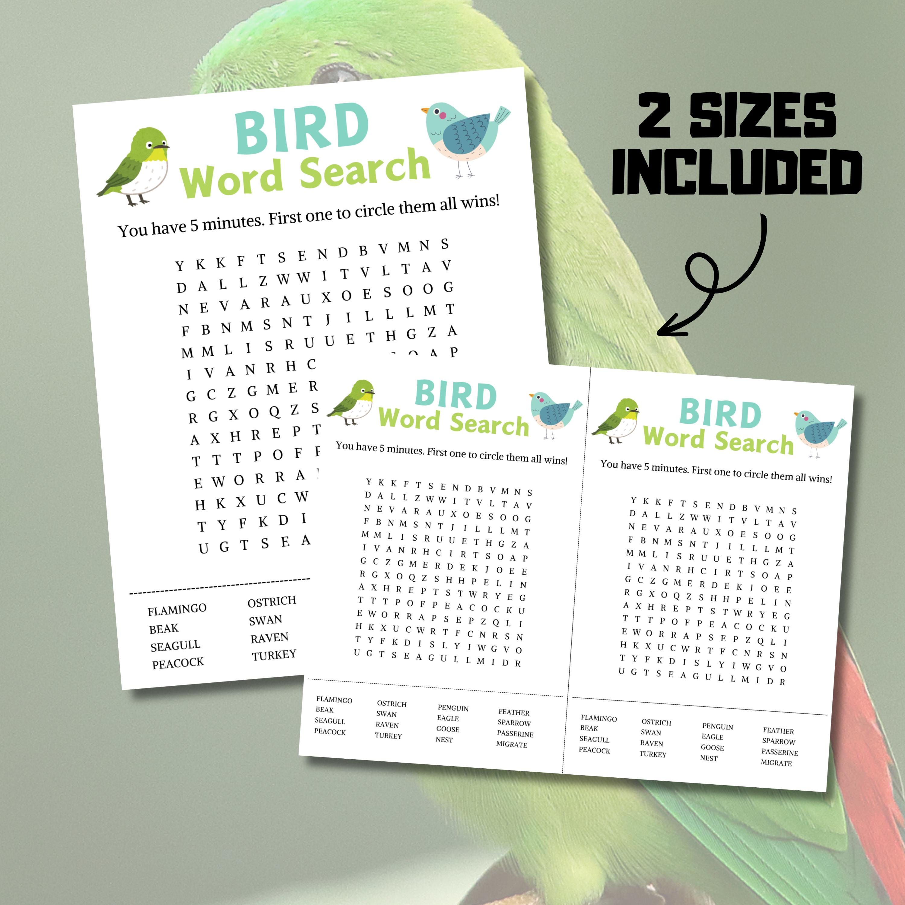 Bird Word Search Game | Minimalist Bird Party Word Find Game ...