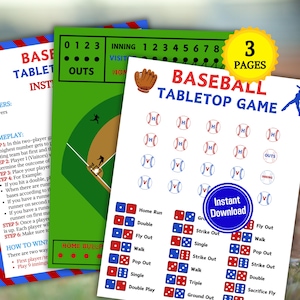 Baseball Tabletop Game | Printable Baseball Dice Game | Baseball Team Board Game | MLB Game for All Ages | World Series Activity | Birthday