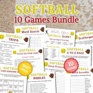 Softball Games Bundle | Printable Softball Team Party Game | Softball ABC Game | Trivia Game | Softball Matching | Bingo Game | Drawing Game