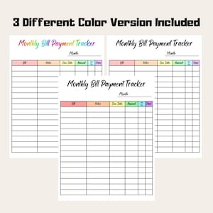 Bill Payment Tracker Rainbow Color Printable, Editable Monthly Bill ...