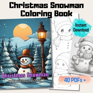 Libro para colorear de muñeco de nieve navideño, 20 encantadoras páginas para colorear en escala de grises de muñeco de nieve para todas las edades, diversión navideña, relajación, PDF imprimible