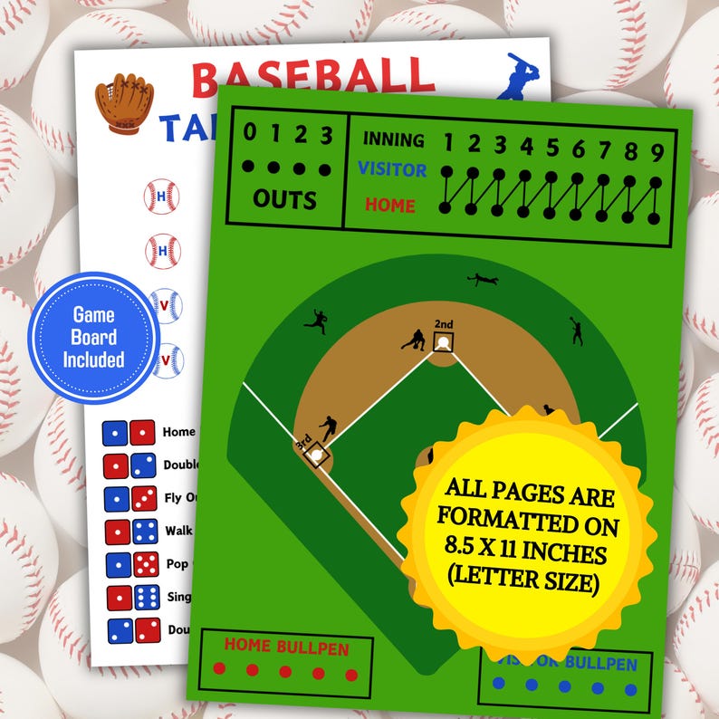 Baseball Tabletop Game | Printable Baseball Dice Game | Baseball Team ...