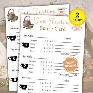 Tea Tasting Karte | Minimalistische Tea Tasting Party Scorecard | Zahlen ausfüllen | Druckbare Tea Tasting Sheet | Sofort Download PDF