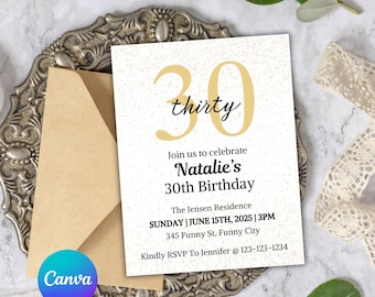 30th Birthday Invitation | Editable 30th Birthday Party Invite | Birthday Invites for her for him | DIY Customizable Invitation