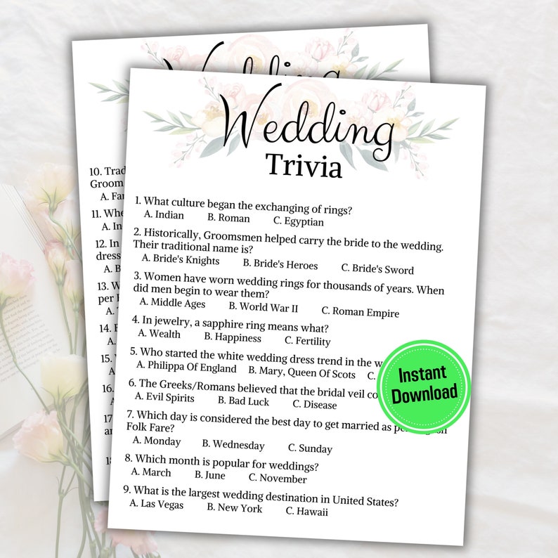 Wedding Trivia Game | Printable Bridal Shower Trivia Quiz | Bridal ...