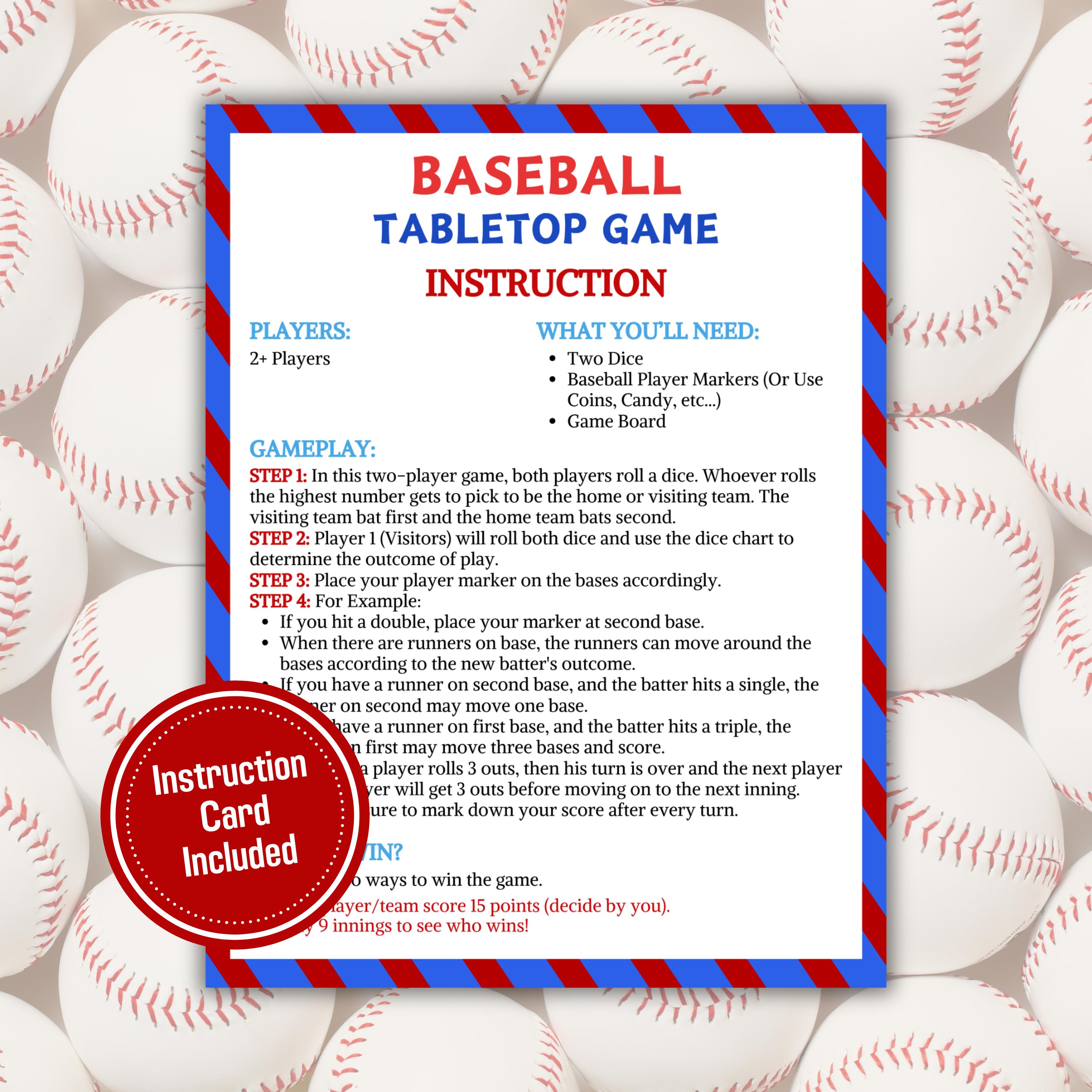 Baseball Tabletop Game | Printable Baseball Dice Game | Baseball Team ...