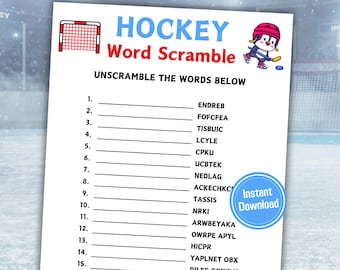Hockey Word Scramble Game | Minimalist Hockey Party Think Fast Game | Hockey Word Game | Hockey Themed Party Games | Instant Download PDF
