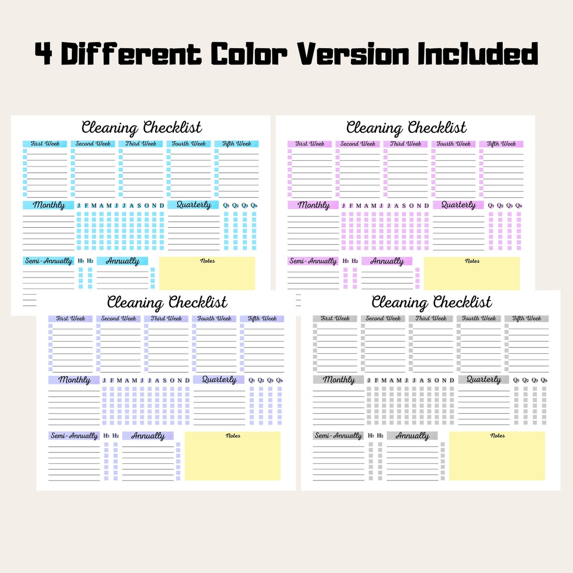 Customizable Printable Cleaning List Cool Color Tone, Weekly Cleaning ...