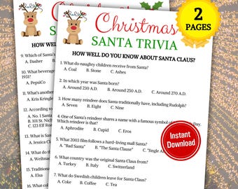 Christmas Santa Trivia Game | Santa Claus Knowledge Quiz Game | Printable Christmas Party Trivia Game | Christmas Santa Themed Trivia PDF