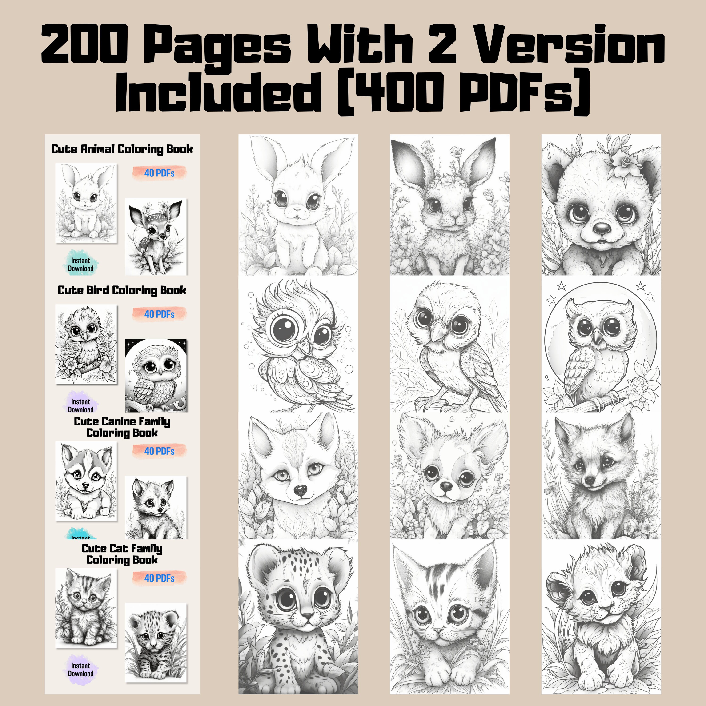 Adorable Baby Animal Coloring Book Bundle 400 Coloring Book Etsy