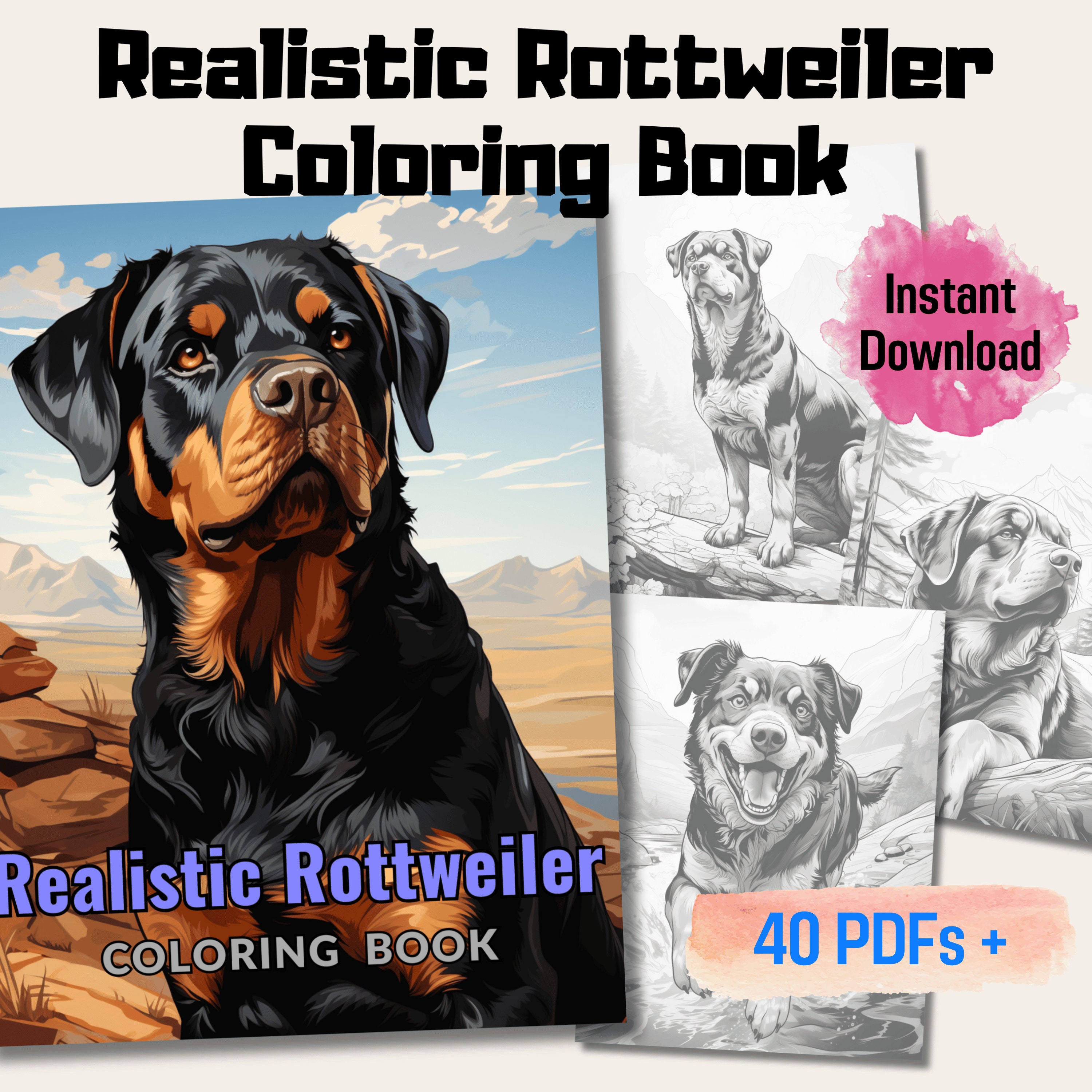 Realistic Rottweiler Coloring Book, Rottweiler Grayscale Coloring