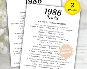 1986 Trivia Game | Printable 40th Birthday Party Game | Born in 1986 Quiz | Back to the 80s Party | 40th Birthday Ideas | Instant Download