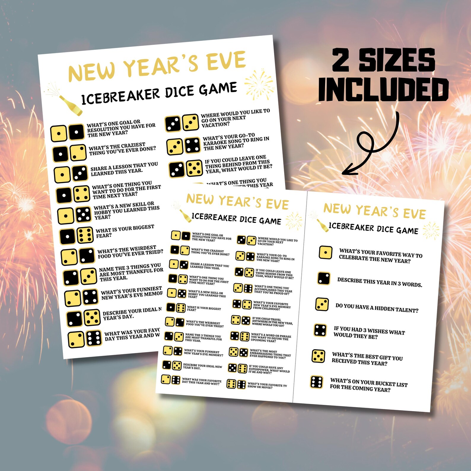 New Year's Eve Icebreaker Dice Game | Get to Know You Dice Game ...