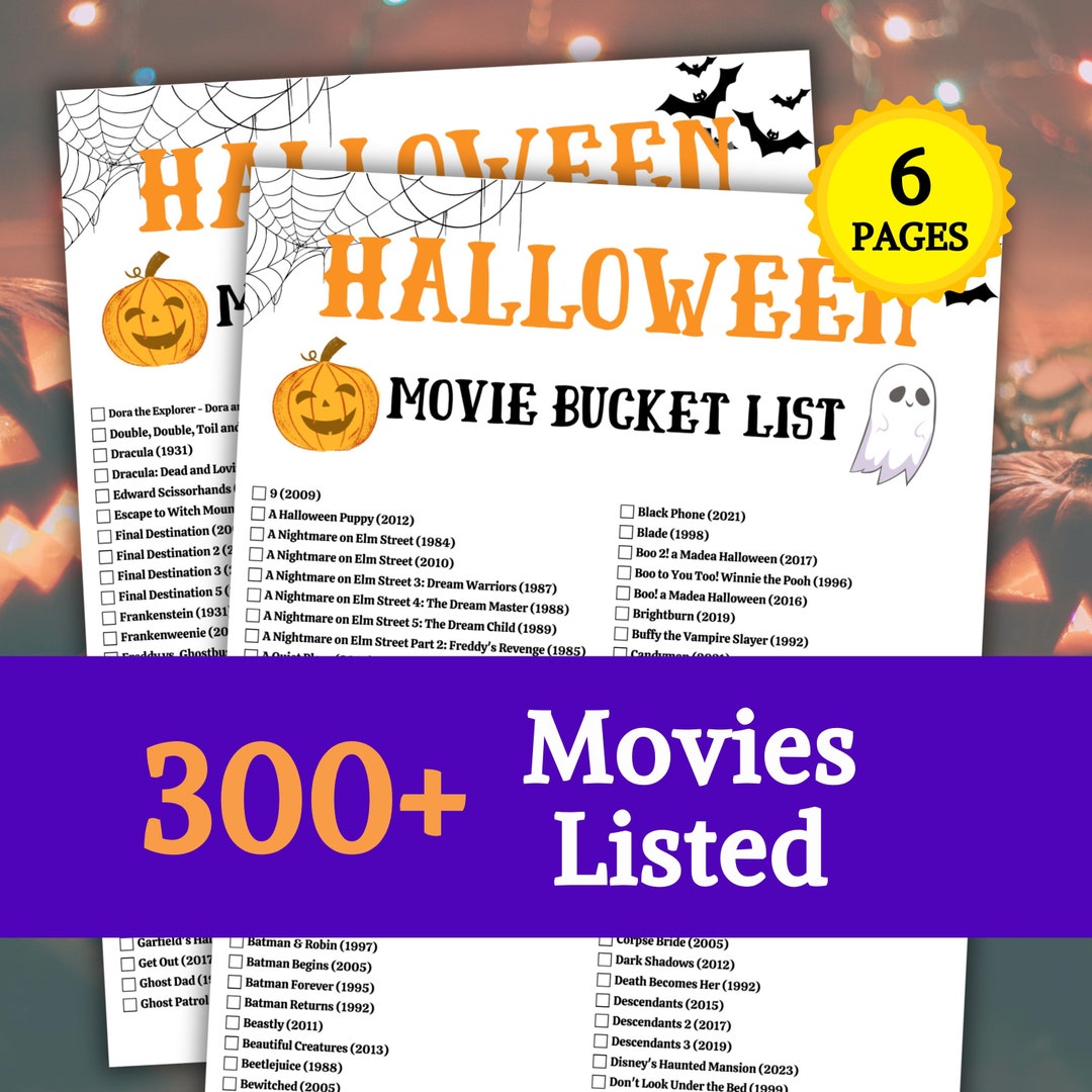 Halloween Movie Bucket List | Halloween Scary Movie Night | Printable ...