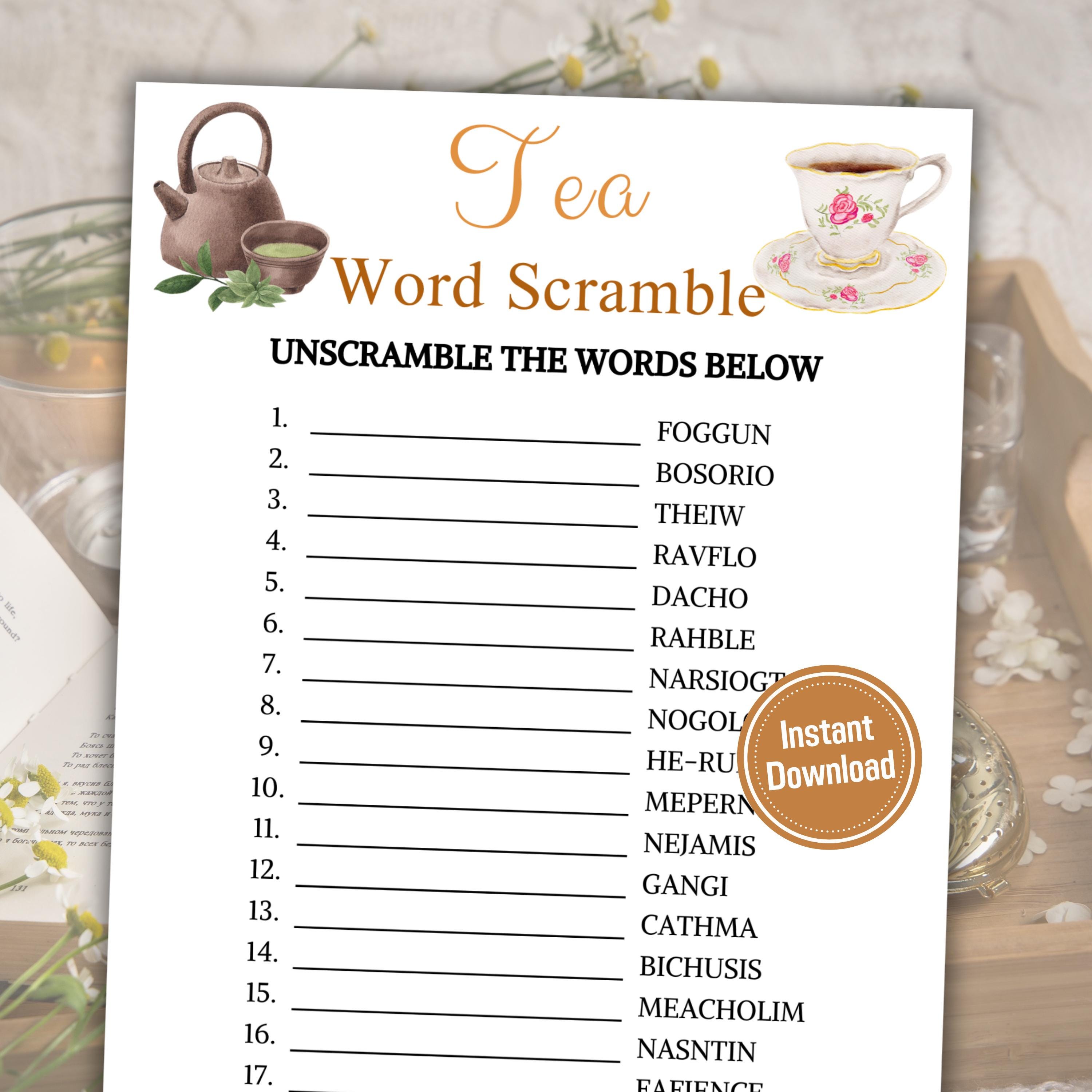 Tea Party Word Scramble Game | Minimalist Tea Word Puzzle Games ...