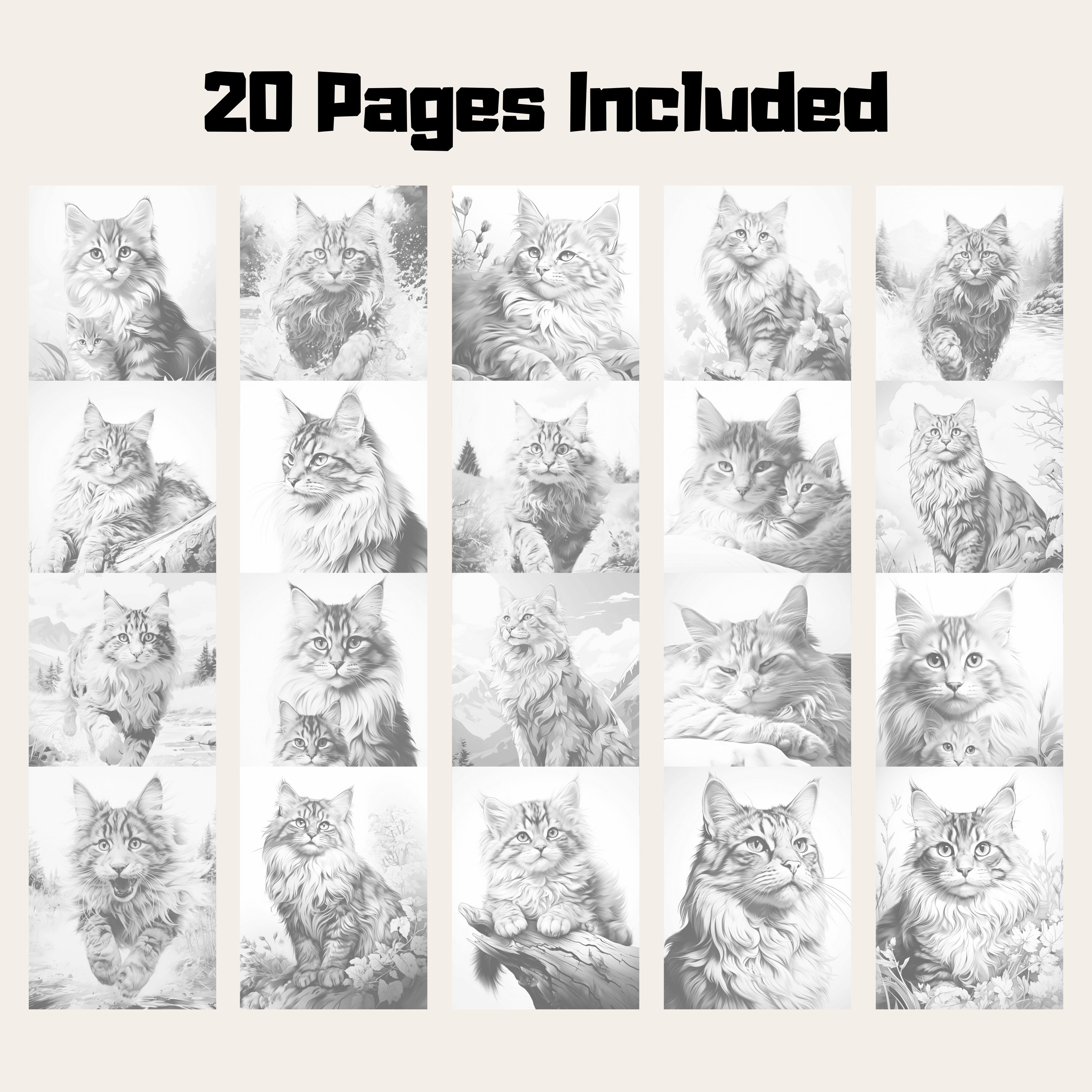 Realistic Norwegian Forest Cat Coloring Book, 20 Norwegian Forest Cat ...