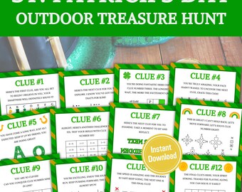 St. Patrick's Day Outdoor Treasure Hunt | St. Patrick's Day Scavenger Hunt For Older Kids | Treasure Hunt Clues, Puzzles | Instant Download