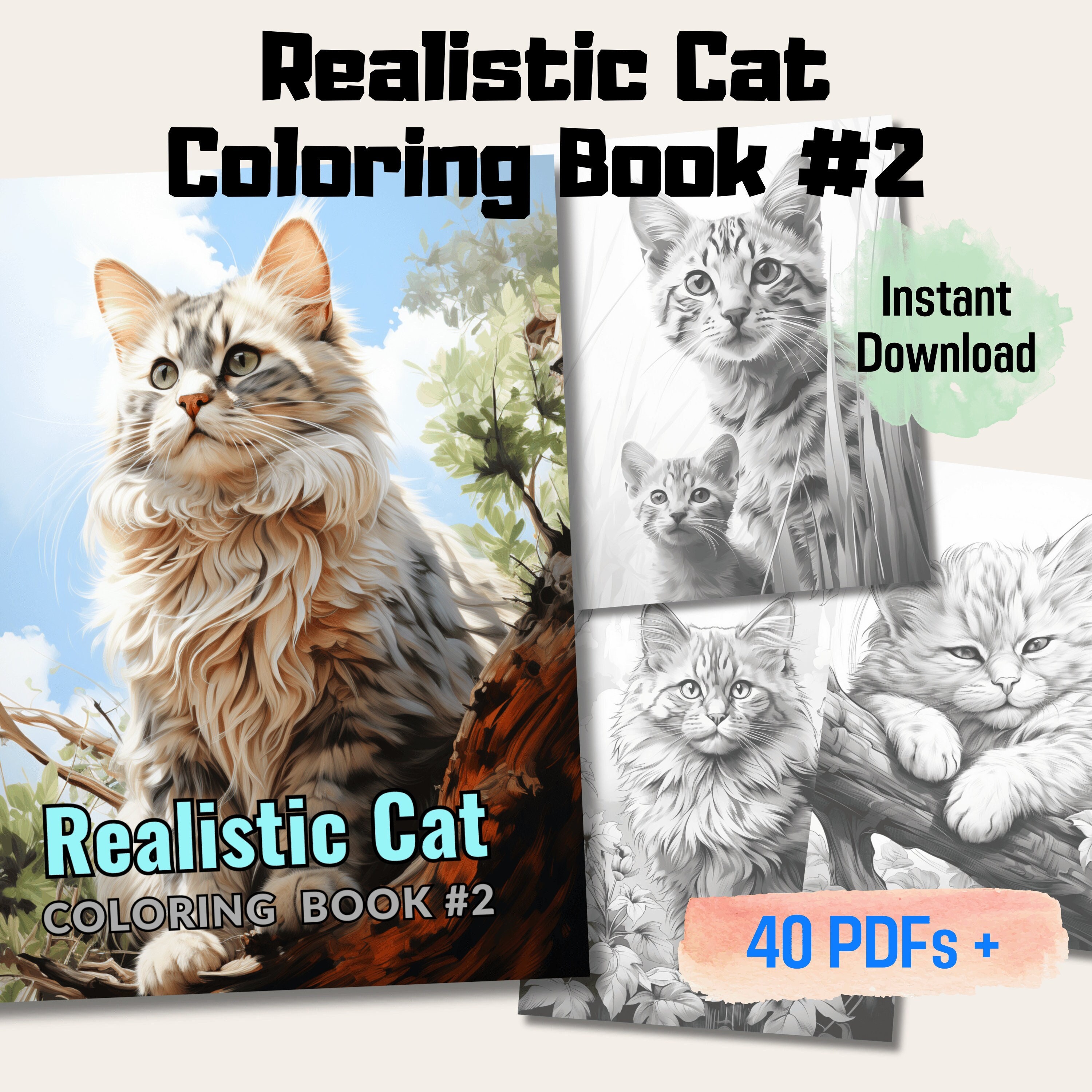 20 Realistic Cat Coloring Book, 20 Intricate Designs Cat Coloring Pages ...