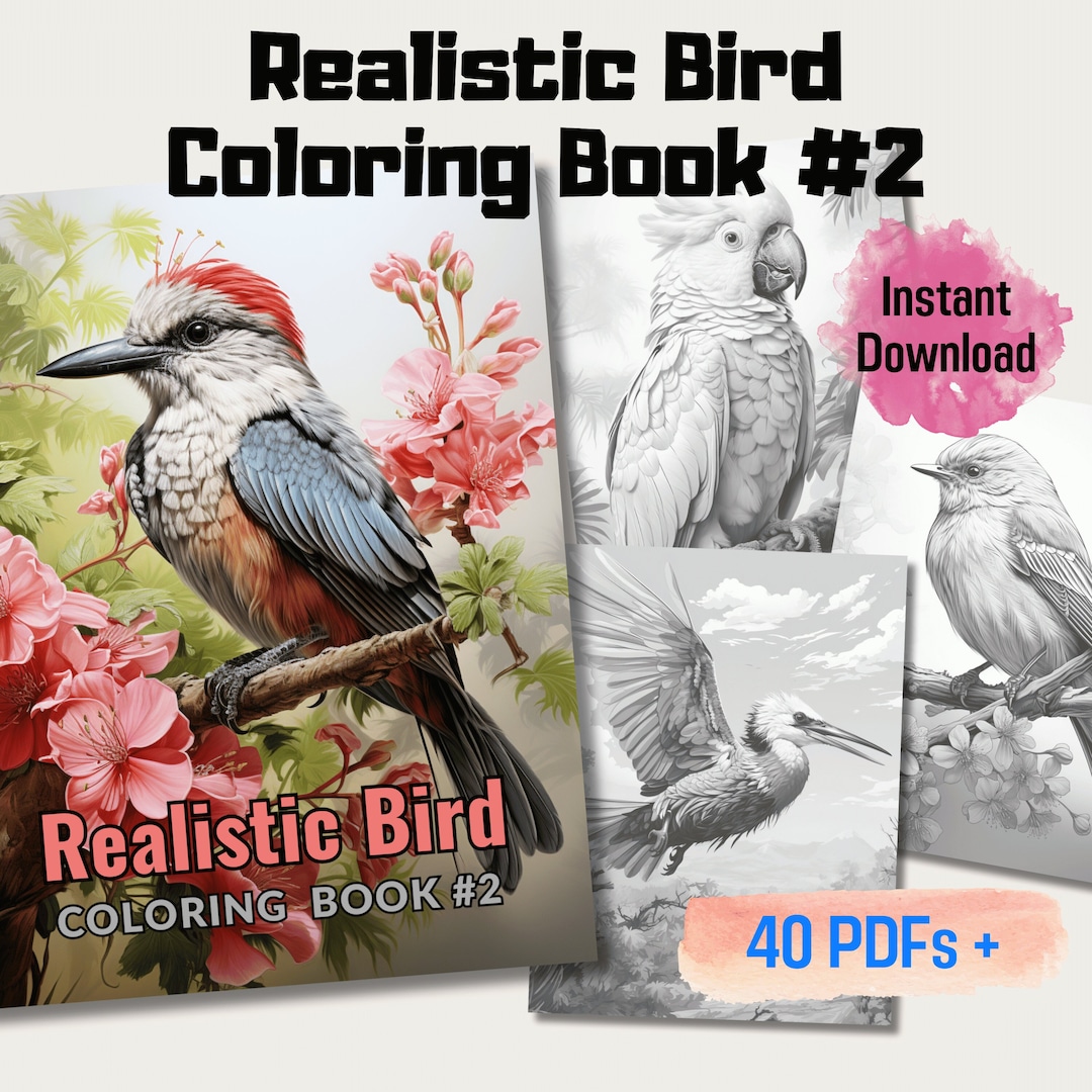 20 Realistic Bird Coloring Book, 20 Detailed Design Bird Grayscale ...