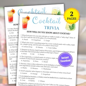 Cocktail Trivia Game | Cocktail Knowledge Quiz Game | Printable ...