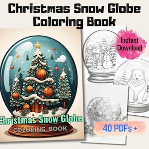 Christmas Snow Globe Coloring Book, 20 Snow Globe Grayscale Coloring Pages for All Ages, Whimsical Winter Design, Art Therapy, Printable PDF