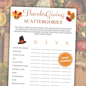 Thanksgiving Scattergories Game | Thanksgiving Think Fast Game | Thanksgiving Printable Games | Fall Activity Page | Instant Download PDF