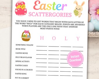 Ostern Scattergories Spiel | Druckbares Ostern Denk Fast Spiel | Osteraktivität | Wortspiel für jedes Alter | Klassenzimmer Spiel | Familien Spiel