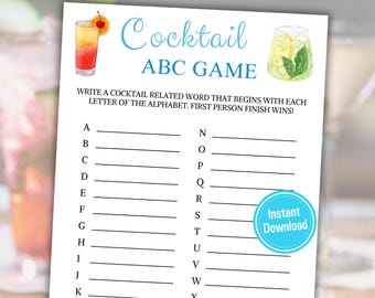 Cocktail ABC Spiel | Cocktail-Alphabet-Spiel | Cocktailparty Spiele | Cocktail Trinkspiel | Sofort Download PDF