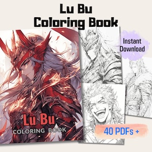 20 Lu Bu Grayscale Coloring Book, Perfect for Relaxation and Mindful Coloring, Detailed Three Kingdoms Illustrations, Instant Download PDF