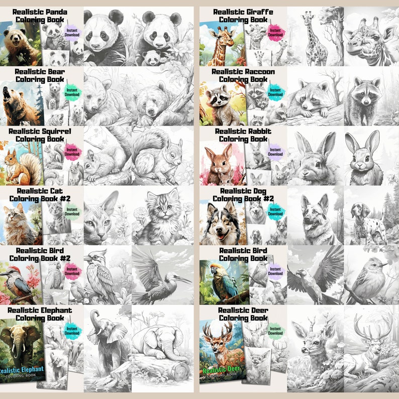 800-Pages realistic animals coloring book mega bundle is printable & reusable PDF and instant digital download. This mega bundle guarantees hours upon hours of coloring enjoyment.