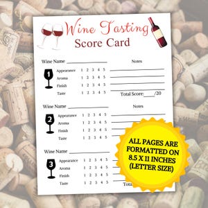 Wine Tasting Card - All pages are formatted on 8.5 x 11" inches (US Letter size).