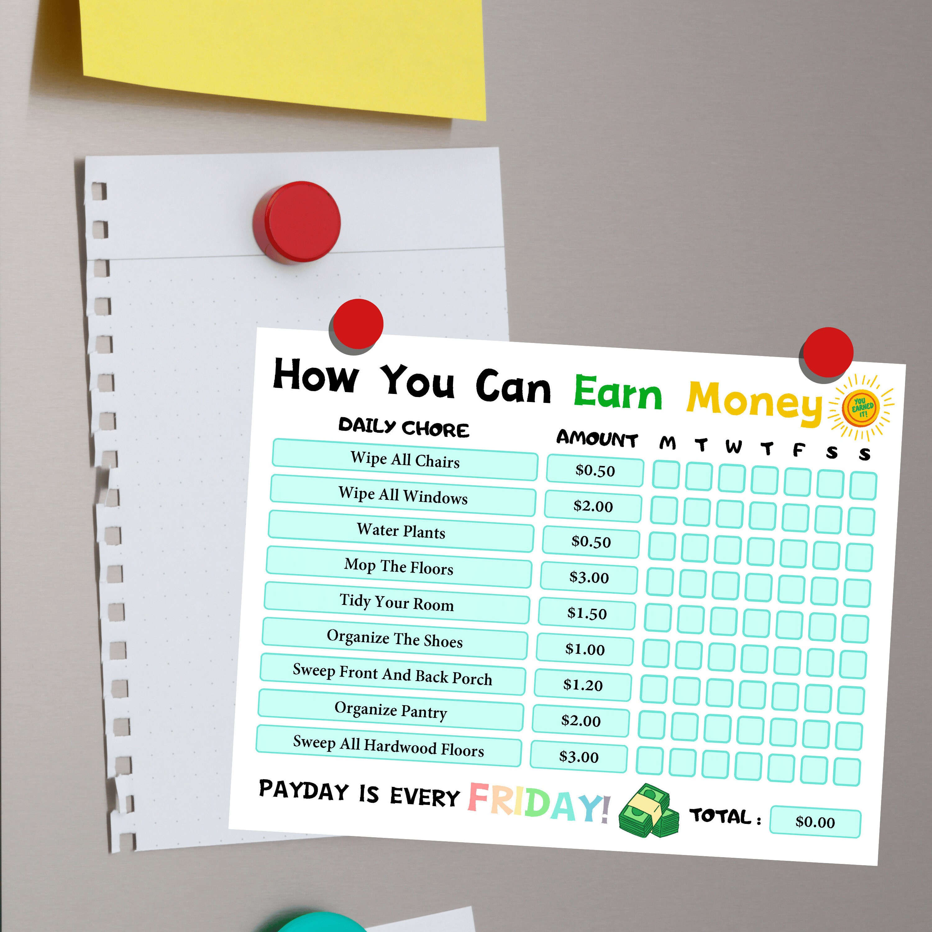 Personalized Editable Chore Chart for Kids to Earn Money Cool Color Tone Fun and Rewarding ...