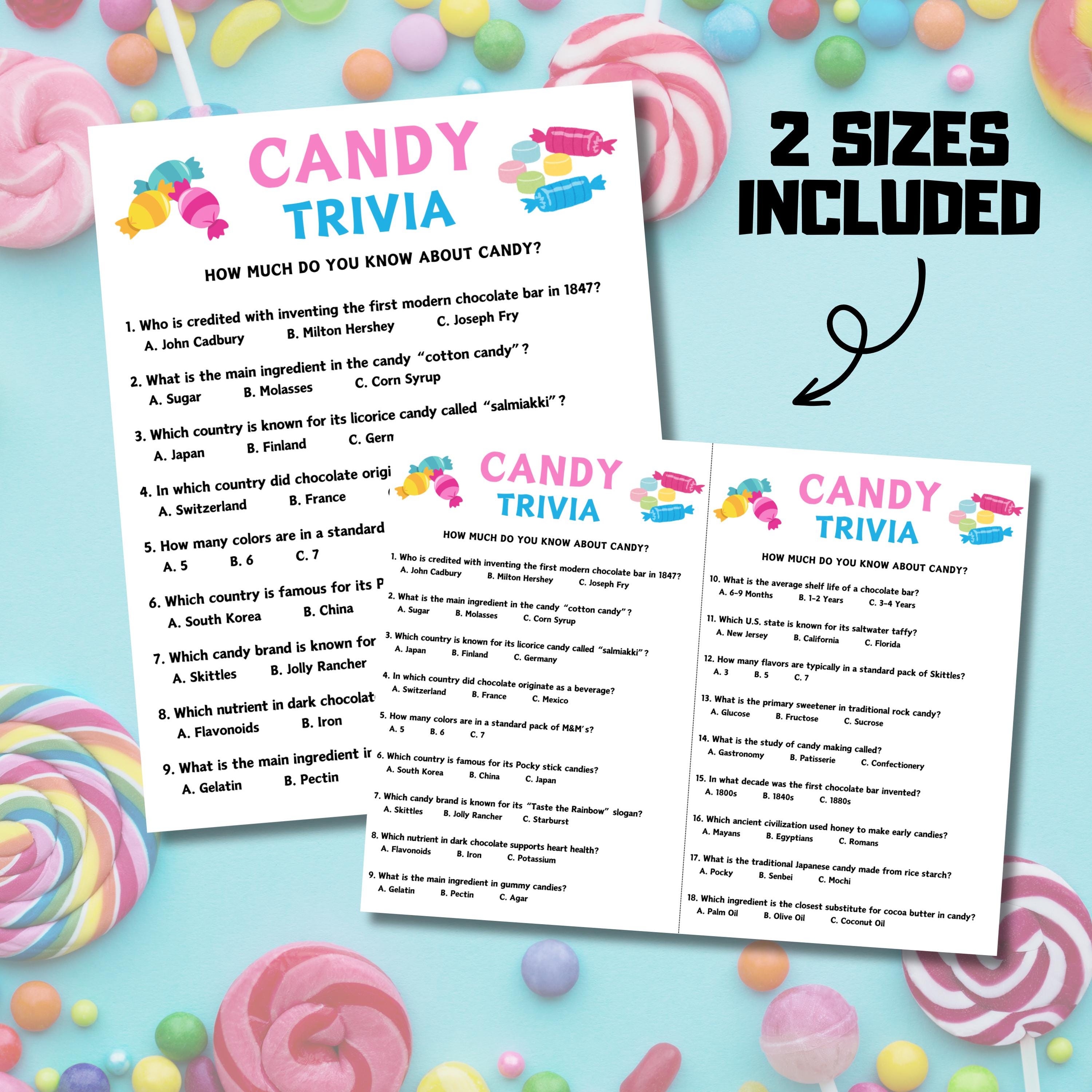 Candy Questions Candy Trivia Game | Candy Knowledge Quiz Game | Candy Party Trivia Game ...