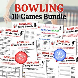 May include: A collection of 10 bowling games, including trivia and word puzzles. The games feature colourful text and graphics, with a red "Best Price" sticker and a blue "10 Games" badge.