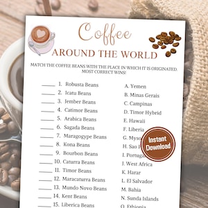 Kaffee Rund um die Welt Spiel | Kaffeebohnen Party Spiel | Druckbare Spiele | Kaffee Motto Party Spiele | Sofort Download PDF