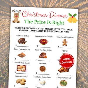 Christmas Dinner Guess Price Game | Christmas Family Game | Printable Christmas The Price Is Right Game | Christmas Game | Instant Download