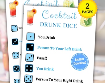 Cocktail Drunk Würfelspiel | Druckbares Links Rechts Trinkspiel | Cocktailparty Spiele | Cocktail-Verkostungsparty | Sofort Download PDF