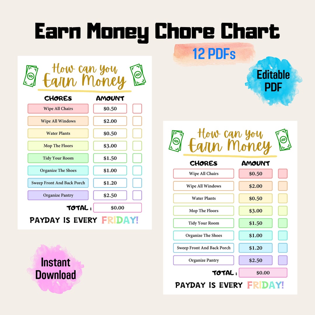 Wie verdiene ich Geld Hausarbeit Chart Printable Etsy.de