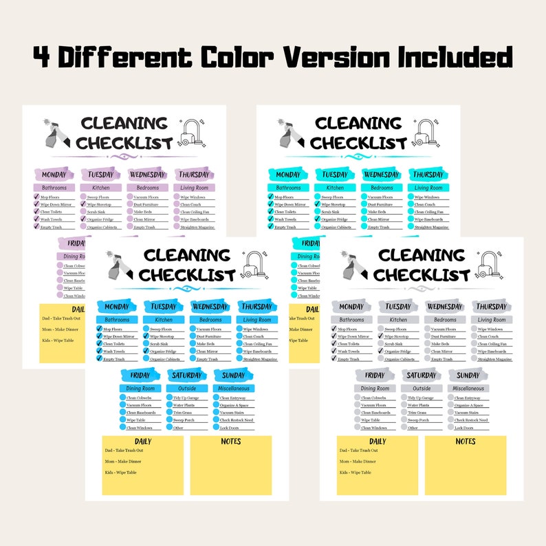Editable Cleaning Checklist Cool Color Tone, Editable Cleaning Schedule ...