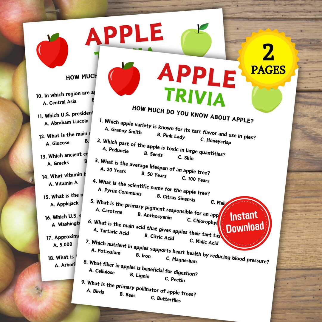 Apple Trivia Game | Apple Knowledge Quiz Game | Printable Apple Party ...