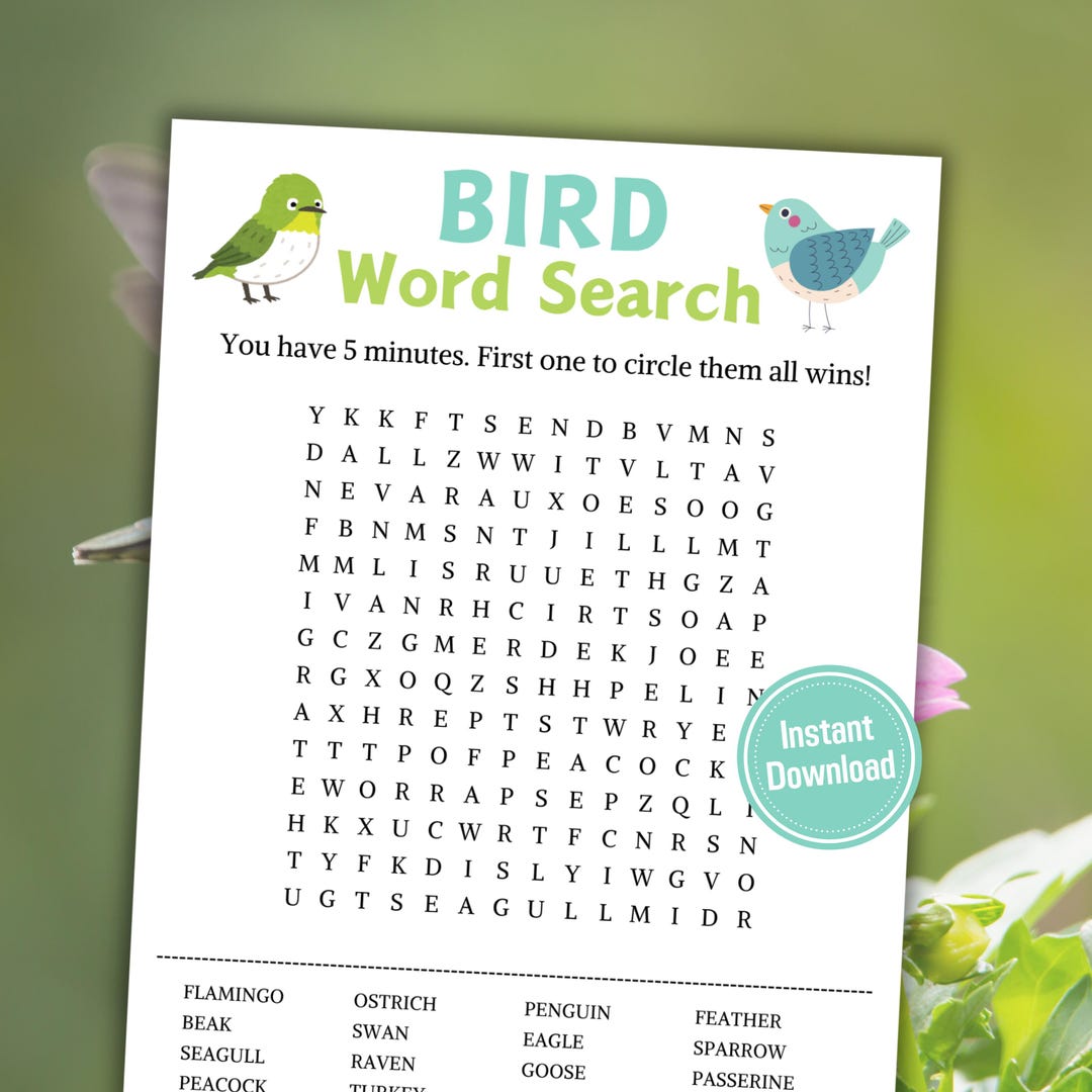 Bird Word Search Game | Minimalist Bird Party Word Find Game ...
