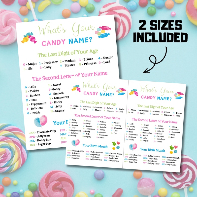 Short Candy Names What's Your Candy Name Game | Printable Candy Name Generator ...