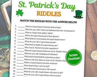 St. Patrick&#39;s Day Riddles Game | St. Patrick&#39;s Day Party Riddle Me This Game | Printable St. Patrick&#39;s Day Jokes | Instant Download PDF