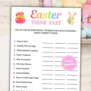 Easter Think Fast Game | Easter Party Trivia Game | Printable Easter Game for All Ages | Classroom Game | Family Game | Instant Download PDF