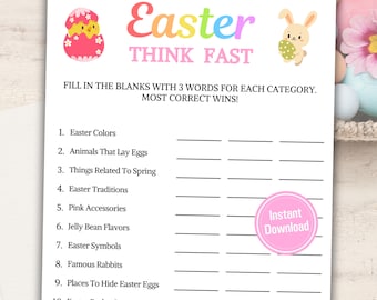 Ostern Denk schnell Spiel | Osterparty Quiz Spiel | Druckbares Oster-Spiel für jedes Alter | Klassenzimmer Spiel | Familienspiel | Sofort Download PDF