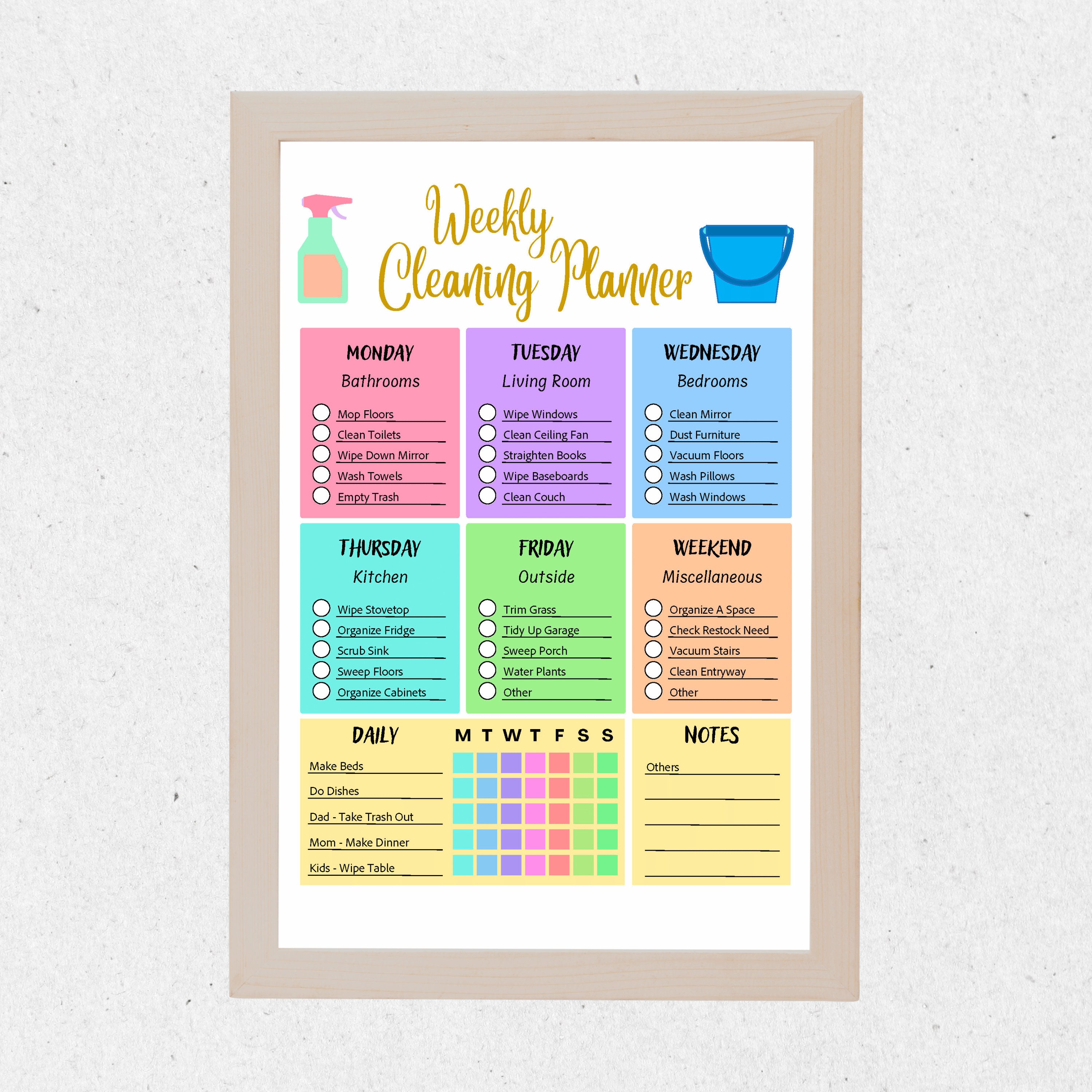 Editable Weekly Cleaning Planner All Color Bundle, Cleaning Checklist ...