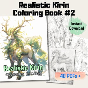 20 Pages Realistic Kirin Grayscale Coloring Book, Ideal Gift for All Ages, Exquisite Artwork For Relaxation and Creativity, Instant Download