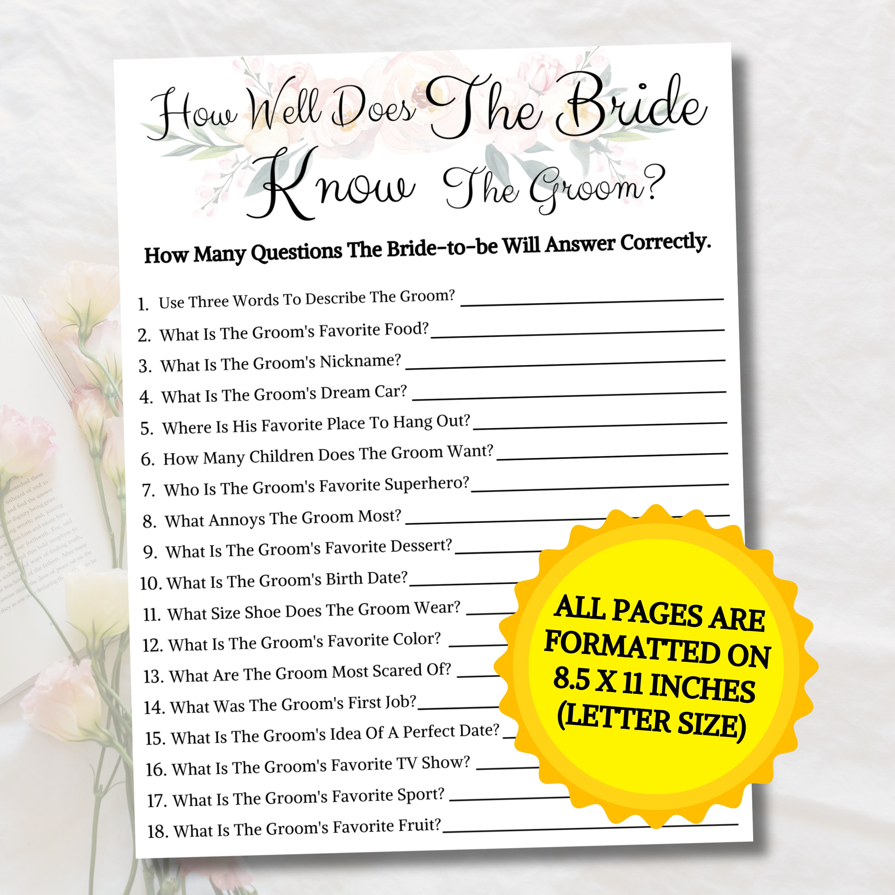 Does the Bride Know the Groom Printable Wedding Shower Game Bride Know ...