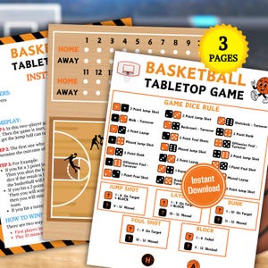 Basketball Tabletop Game | Printable Basketball Dice Game | Basketball Team Board Game | NBA Game for All Ages | Basketball Birthday Game