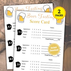 Cartão de degustação de cerveja | Cartão de pontuação de degustação de cerveja da Oktoberfest para impressão | Jogos de cervejaria | Festival de cerveja | Festa de degustação de cerveja | Download instantâneo em PDF